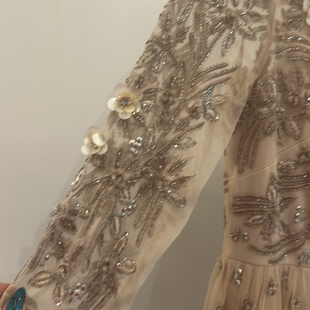 Aidan Mattox beaded sweetheart, neckline, 3/4 sleeve long gown - Picture 16 of 17